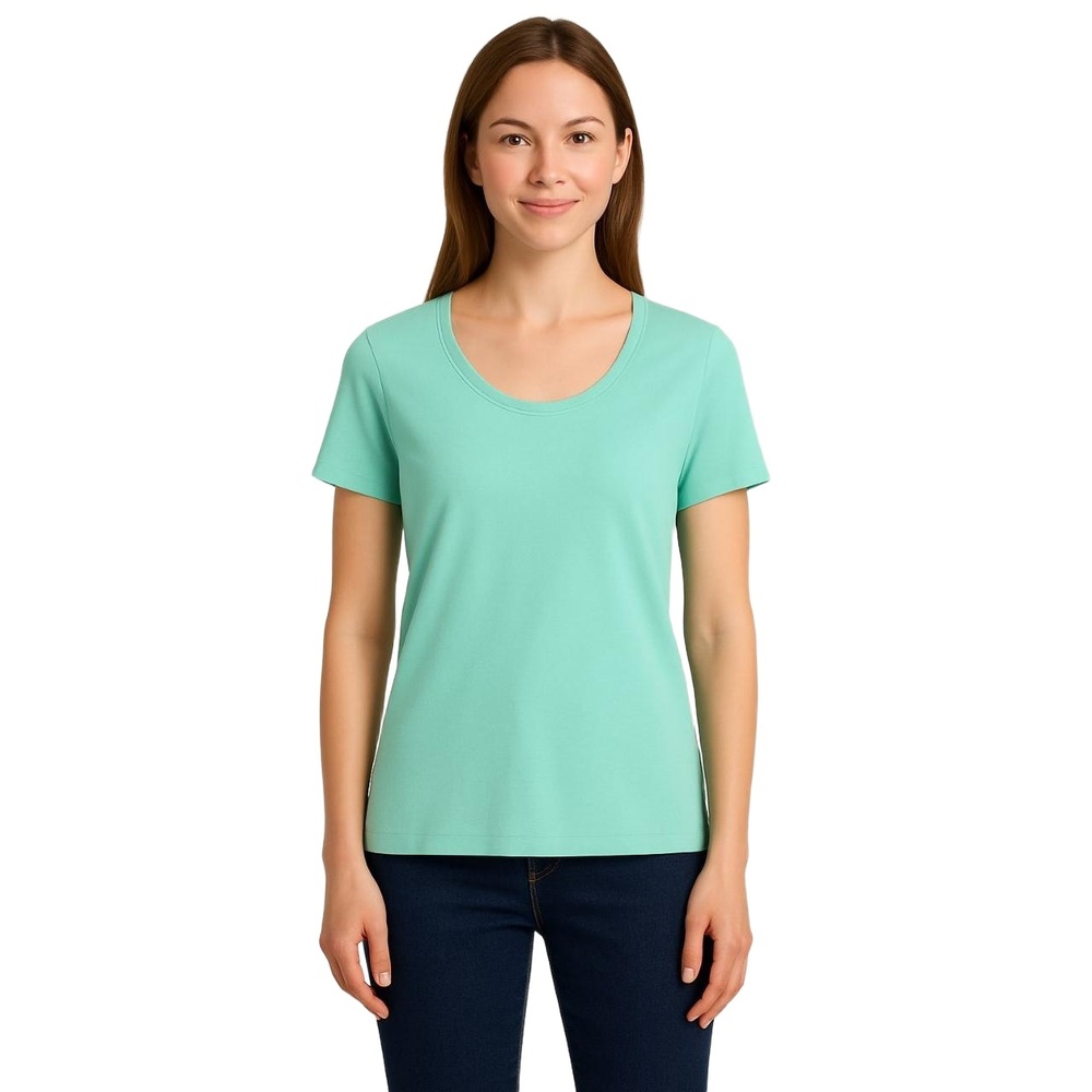 KAREN SCOTT Women’s Petite Large Aqua Ice Scoop Neck Cotton Top‎